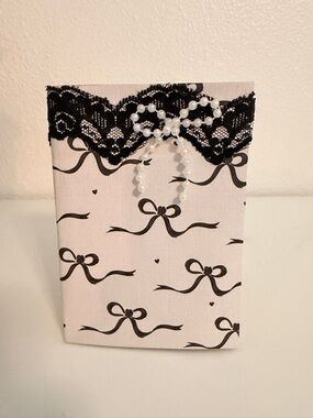 Pearl Bow Lace Journal - Black & White